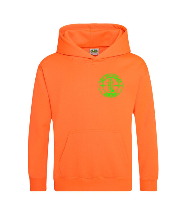 Electric orange with green logo kids hoody